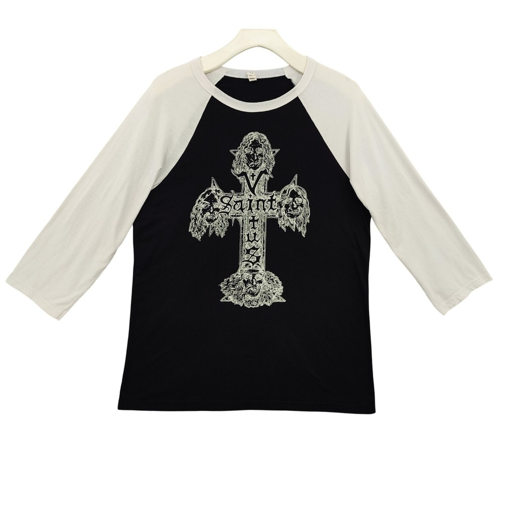 Saint Vitus Unisex Goth Metal Raglan Baseball Top L Black White Band Graphic Tee